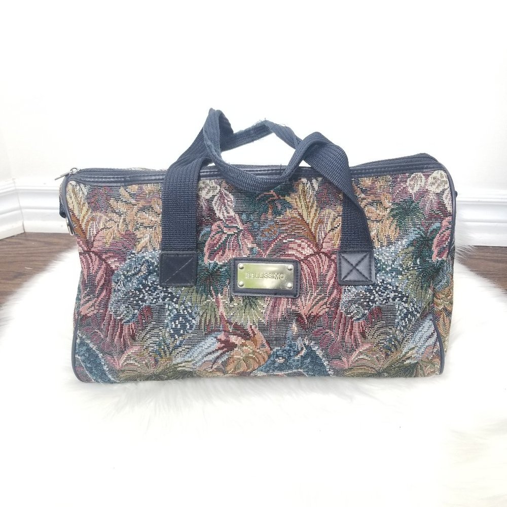 Bellissimo Vintage Palm Tropical Pattern Weekend CarryOn Retro Duffle Bag Travel